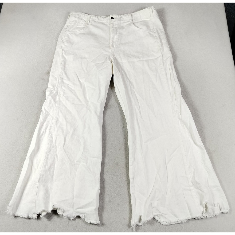 Pilcro Jeans Womens 33 White High Rise Wide Leg Distressed Fringe Denim Casual